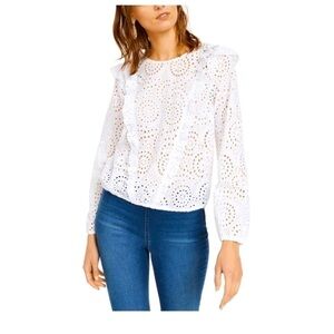 INC Eyelet Bohemian Ruffle Blouse Top Size XS